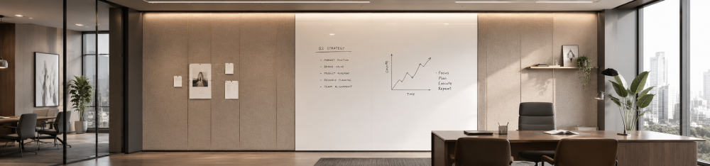 Whole wall whiteboard solution in modern executive office