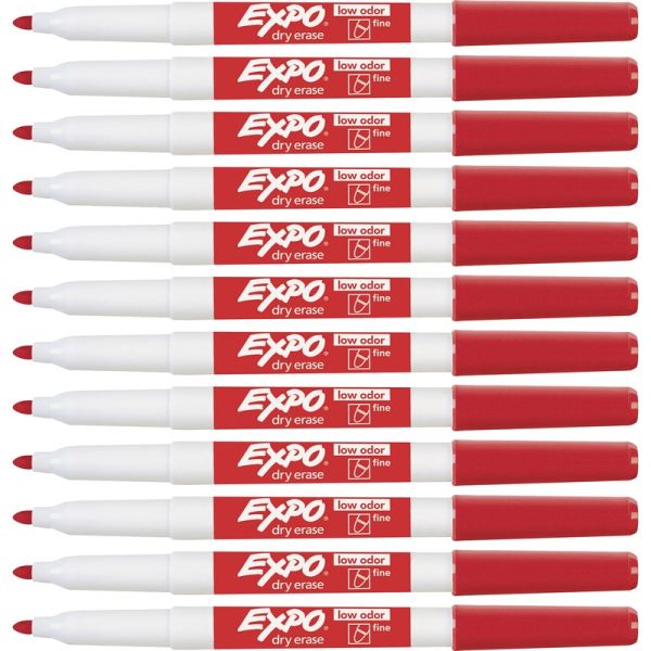 EXPO Low-Odor Dry-erase Markers - Fine Marker Point - Red - 12 / Dozen