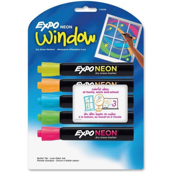 Expo Neon Window Neon Dry-erase Markers - Bullet Marker Point Style - Neon Yellow, Neon Blue, Neon Green, Neon Orange, Neon Pink - Assorted Barrel - 5 / Set