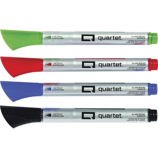 Quartet Premium Glass Board Dry-Erase Markers, Fine Tip, Assorted Colors, 4 Pack
