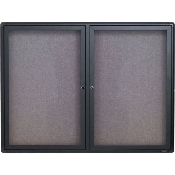 Quartet Enclosed Radius Fabric Bulletin Board 48" x 36" 2 Door, Graphite Frame