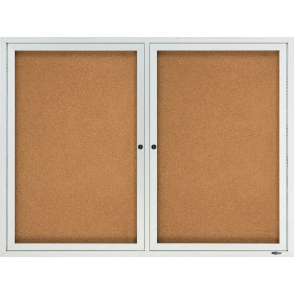 Quartet Enclosed Cork Bulletin Board for Indoor Use 48" x 36" 2 Door, Aluminum Frame