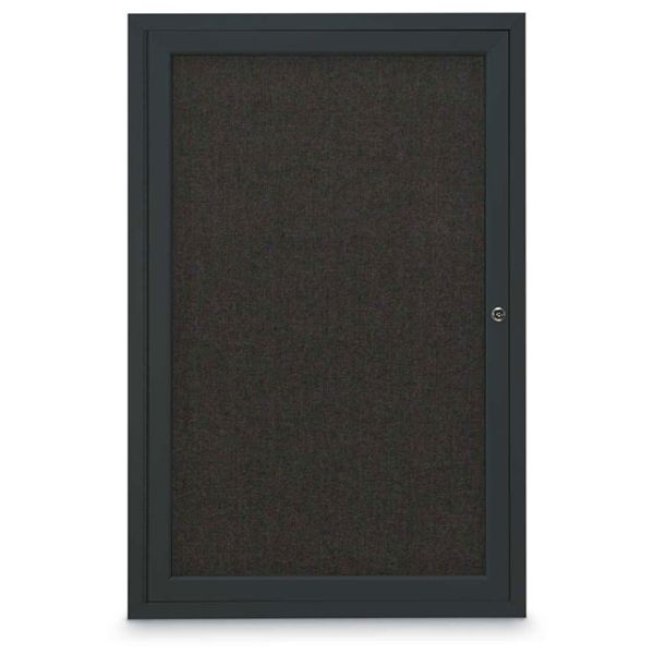 24" x 36" Single Door Traditional Outdoor Enclosed Corkboard with Black Fabric Backing Board, & Black Anodized Aluminum Frame