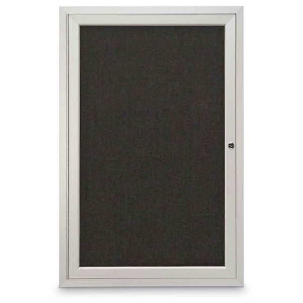 24" x 36" Single Door Traditional Outdoor Enclosed Corkboard with Black Fabric Backing Board, & Satin Anodized Aluminum Frame