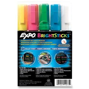 Expo Bright Sticks Marker Set - Bullet Marker Point Style - Pink, Blue, White, Yellow, Green Water Based Ink - Assorted Barrel - 5 / Set