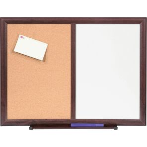 Lorell Dry-Erase Mahogany Frame Cork Combo Board - 24