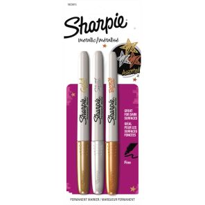 Sharpie Metallic Fine Point Permanent Marker - Fine Marker Point - Gold, Silver, Bronze Alcohol Based Ink - 3 / Set