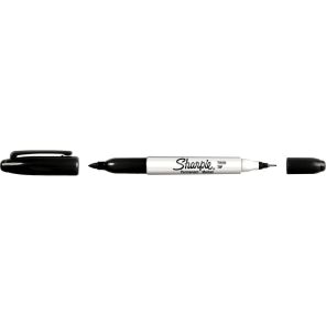 Sharpie Twin Tip Permanent Marker - Fine, Ultra Fine Marker Point - Black Alcohol Based Ink - 12 / Dozen