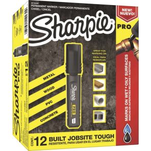 Sharpie PRO Chisel Tip Permanent Markers - Medium, Fine Marker Point - Chisel Marker Point Style - Black - 12 / Dozen