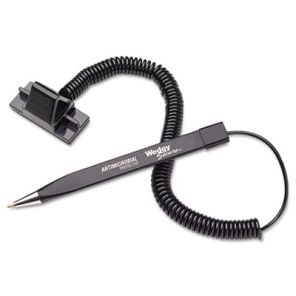 Mmf industries Wedgy Secure Antimicrobial Ballpoint Counter Pen, Scabbard Base, Fine 0.5 mm, Black Ink, Black 
