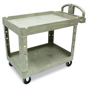 Rubbermaid® commercial Heavy-Duty Utility Cart, Two-Shelf, 25.9w x 45.2d x 32.2h, Beige 