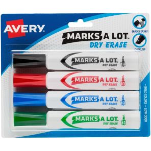 Avery&reg; Marks A Lot Desk-Style Dry-Erase Markers - Broad Marker Point - Chisel Marker Point Style - Blue, Black, Red, Green - 4 / Pack
