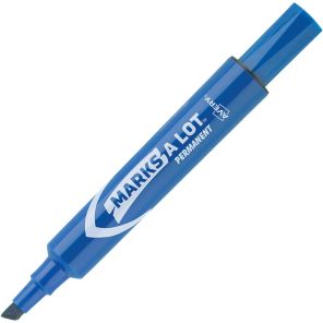 Avery&reg; Marks-A-Lot Desk-Style Permanent Markers - Regular Marker Point - 4.7625 mm Marker Point Size - Chisel Marker Point Style - Blue - Blue Plastic Barrel - 12 / Dozen