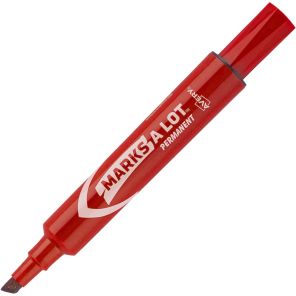 Avery&reg; Marks A Lot Permanent Markers - Regular Marker Point - 4.7625 mm Marker Point Size - Chisel Marker Point Style - Red - Red Plastic Barrel - 12