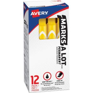 Avery&reg; Large Desk-Style Permanent Markers - 4.7625 mm Marker Point Size - Chisel Marker Point Style - Yellow - Plastic Barrel - 12 / Dozen