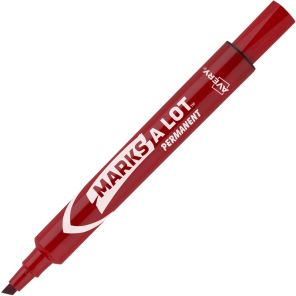 Avery&reg; Large Desk-Style Permanent Markers - 4.7625 mm Marker Point Size - Chisel Marker Point Style - Red - Red Plastic Barrel - 12 / Dozen