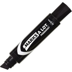 Avery&reg; Marks A Lot Permanent Markers - Jumbo Desk-Style Size - Chisel Marker Point Style - Black - Black Barrel - 12 / Dozen