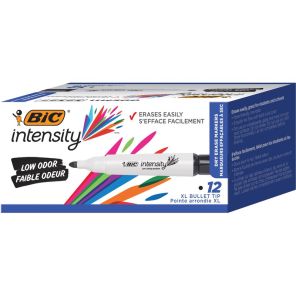 BIC Intensity XL Bullet Low Odor Dry-Erase Markers - Bullet Marker Point Style - Black - 12 / Dozen