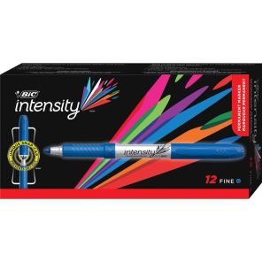 BIC Mark-it Fine Point Permanent Markers - Fine Marker Point - Blue - Silver Barrel - 12 / Dozen