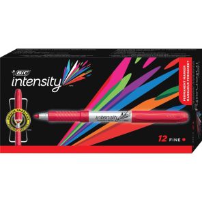 BIC Mark-it Fine Point Permanent Markers - Fine Marker Point - Red - Silver Barrel - 12 / Dozen