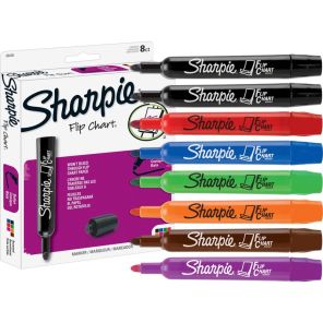 Sharpie Flip Chart Markers - Bullet Marker Point Style - Assorted Water Based Ink - Assorted Barrel - 8 / Set