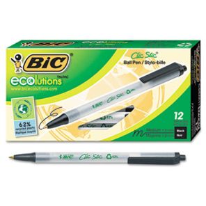 Bic® Ecolutions Clic Stic Ballpoint Pen, Retractable, Medium 1 mm, Black Ink, Clear Barrel, Dozen 