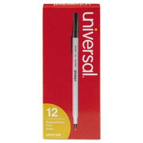 Universal Ballpoint Pen, Stick, Fine 0.7 mm, Black Ink, Gray Barrel, Dozen