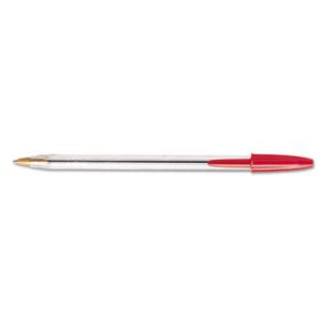 Bic® Cristal Xtra Smooth Ballpoint Pen, Stick, Medium 1 mm, Red Ink, Clear Barrel, Dozen