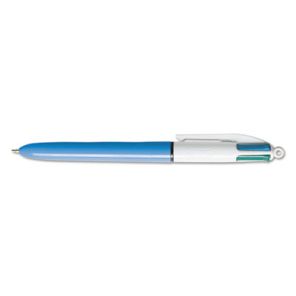 Bic® 4-Color Multi-Function Ballpoint Pen, Retractable, Medium 1 mm, Black/Blue/Green/Red Ink, Blue Barrel