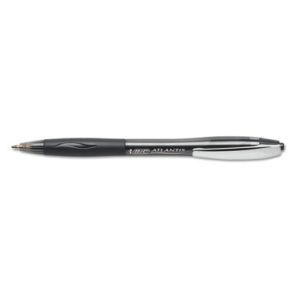 BIC® Atlantis Original Ballpoint Pen, Retractable, Medium 1 mm, Black Ink, Black Barrel, Dozen 