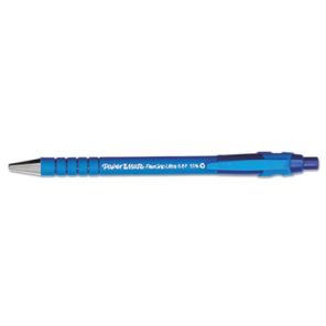 Paper mate® FlexGrip Ultra Ballpoint Pen, Retractable, Fine 0.8 mm, Blue Ink, Black/Blue Barrel, Dozen 