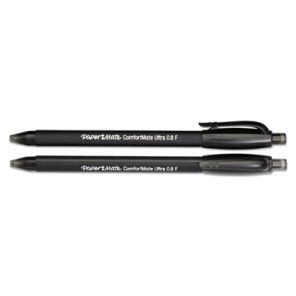 Paper mate® ComfortMate Ultra Ballpoint Pen, Retractable, Fine 0.8 mm, Black Ink, Black Barrel, Dozen 