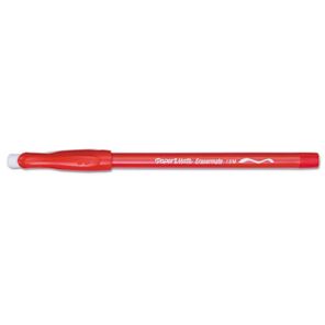Paper mate® Eraser Mate Ballpoint Pen, Stick, Medium 1 mm, Red Ink, Red Barrel, Dozen