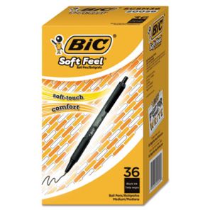 Bic® Soft Feel Ballpoint Pen Value Pack, Retractable, Medium 1 mm, Black Ink, Black Barrel, 36/Pack