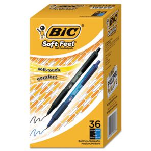Bic® Soft Feel Ballpoint Pen Value Pack, Retractable, Medium 1 mm, Assorted Ink and Barrel Colors, 36/Pack