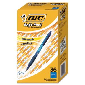 Bic® Soft Feel Ballpoint Pen Value Pack, Retractable, Medium 1 mm, Blue Ink, Blue Barrel, 36/Pack