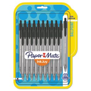 Paper mate® InkJoy 100 RT Ballpoint Pen, Retractable, Medium 1 mm, Black Ink, Black Barrel, 20/Pack