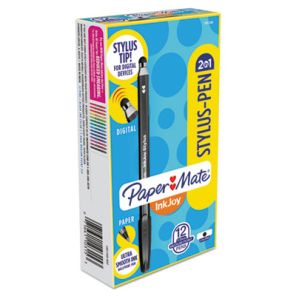Paper mate® InkJoy 100 Ballpoint Pen/Stylus, Stick, Medium 1 mm, Black Ink, Black Barrel, Dozen
