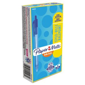 Paper mate® InkJoy 100 RT Ballpoint Pen, Retractable, Medium 1 mm, Blue Ink, Blue Barrel, Dozen 