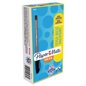 Paper mate® InkJoy 100 Ballpoint Pen, Stick, Medium 1 mm, Black Ink, Black Barrel, Dozen 