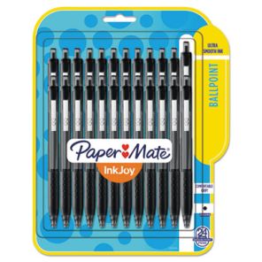 Paper mate® InkJoy 300 RT Ballpoint Pen, Refillable, Retractable, Medium 1 mm, Black Ink, Black Barrel, 24/Pack