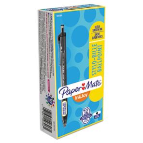 Paper mate® InkJoy 300 RT Ballpoint Pen, Refillable, Retractable, Medium 1 mm, Black Ink, Black Barrel, Dozen 