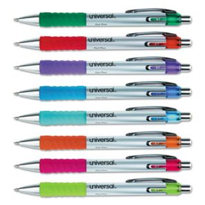 Universal Comfort Grip Gel Pen, Retractable, Medium 0.7 mm, Assorted Ink Colors, Silver Barrel, 8/Pack