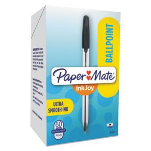 Paper mate® InkJoy 50ST Ballpoint Pen, Stick, Medium 1 mm, Black Ink, White/Black Barrel, 60/Pack
