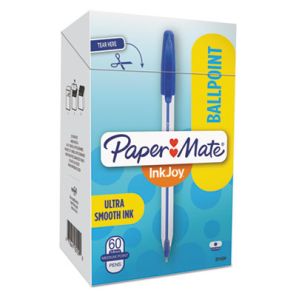 Paper mate® InkJoy 50ST Ballpoint Pen, Stick, Medium 1 mm, Blue Ink, White/Blue Barrel, 60/Pack