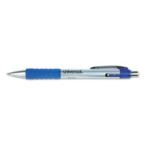 Universal Comfort Grip Gel Pen, Retractable, Medium 0.7 mm, Blue Ink, Silver Barrel, Dozen