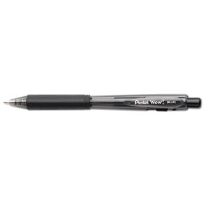 Pentel® WOW! Ballpoint Pen, Retractable, Medium 1 mm, Black Ink, Black Barrel, Dozen 