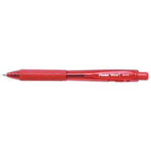 Pentel® WOW! Ballpoint Pen, Retractable, Medium 1 mm, Red Ink, Red Barrel, Dozen 