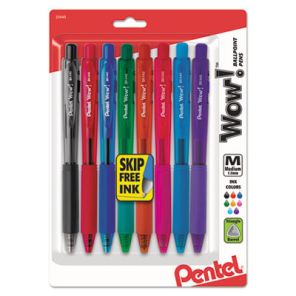Pentel® WOW! Ballpoint Pen, Retractable, Medium 1 mm, Assorted Ink and Barrel Colors, 8/Pack 