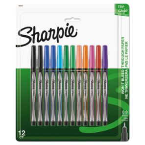 Sharpie® Water-Resistant Ink Plastic Point Pen, Stick, Fine 0.4 mm, Assorted Ink and Barrel Colors, Dozen 